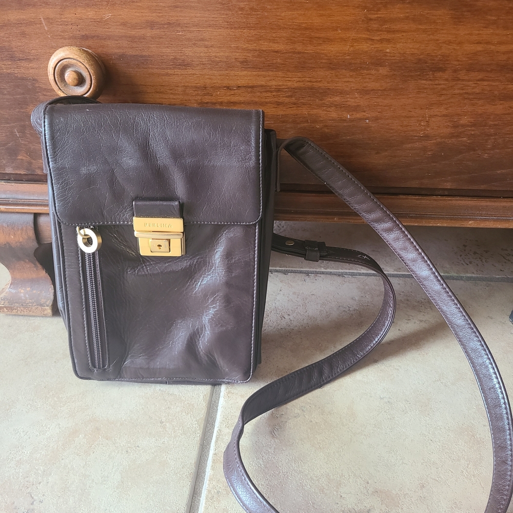 Perlina Crossbody Small Brown Leather Handbag